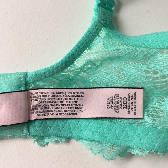 Victoria’s Secret Dream Angels Push Up Bra Size 32DD Aqua Blue Lace Underwire - Picture 12 of 13